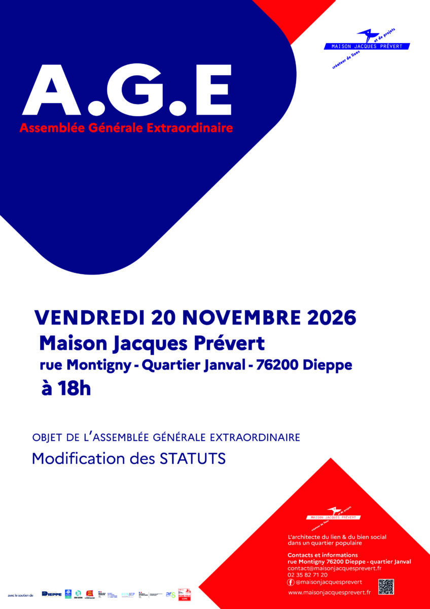 Assemblée Générale Extraordinaire du 20 novembre : votons les nouveaux statuts de la Maison Jacques Prévert